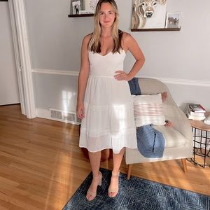 White Textured & Tiered Midi Dress